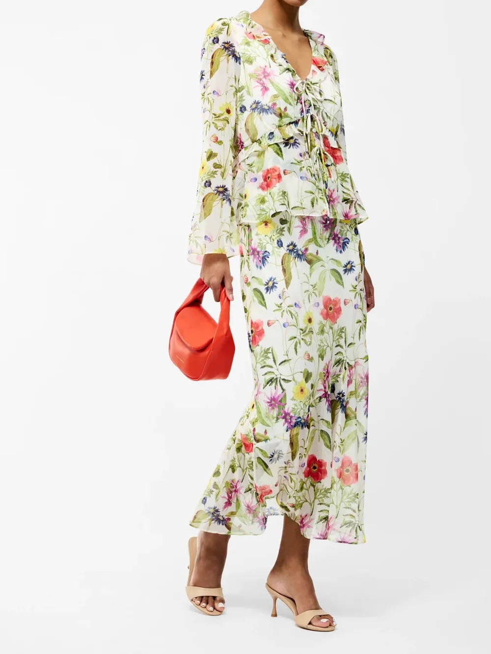 Lightweight Pleated V-Neck Tie Long Sleeve Shirt