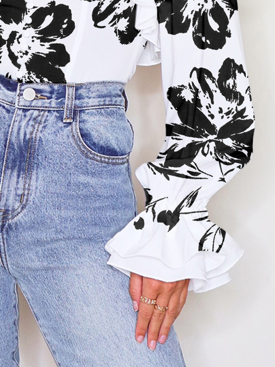 White Ruffle Hem Off Shoulder Long Sleeve Top