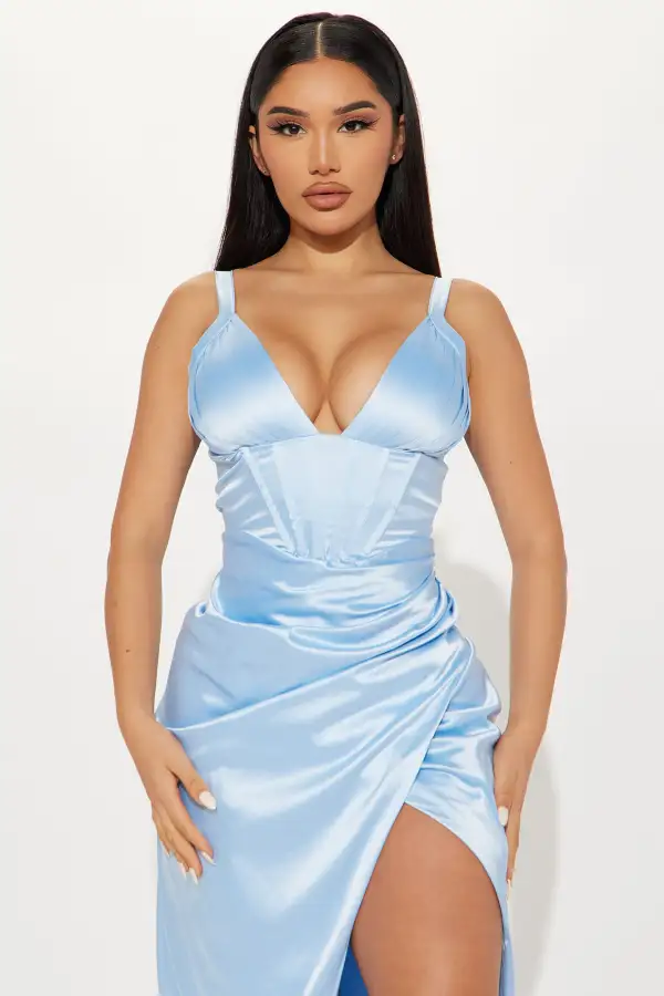 Elizabeth Satin Maxi Dress - Light Blue