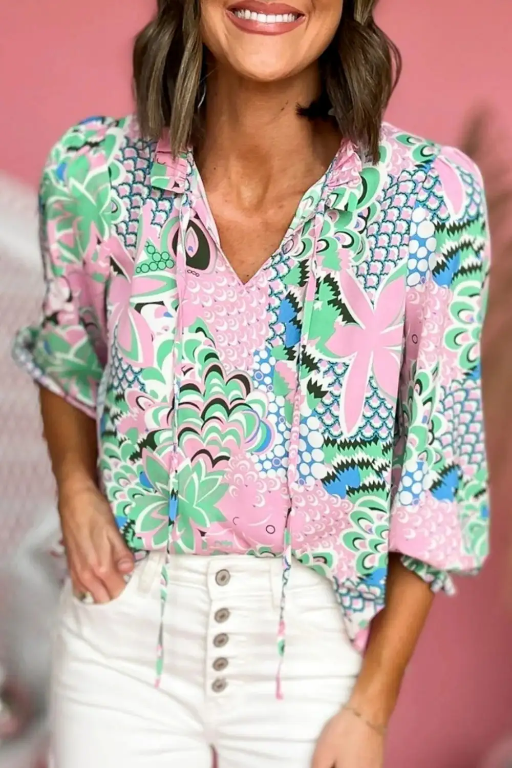 Soft Floral V Neck Blouse
