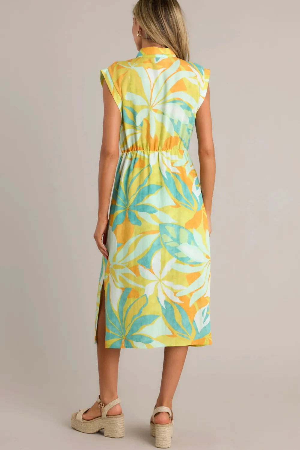 LIVE YOUR BEST LIFE LIME GREEN TROPICAL PRINT MIDI DRESS