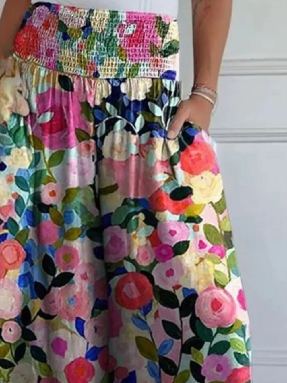 Full Size Smocked Wide Leg Pants With Pockets