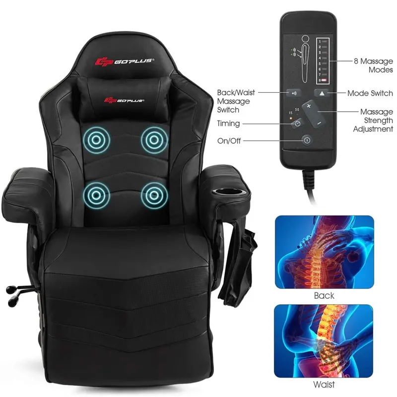 Ergonomic High Back Massage Gaming Chair Racing Style Gaming Recliner with Adjustable Backrest Footrest