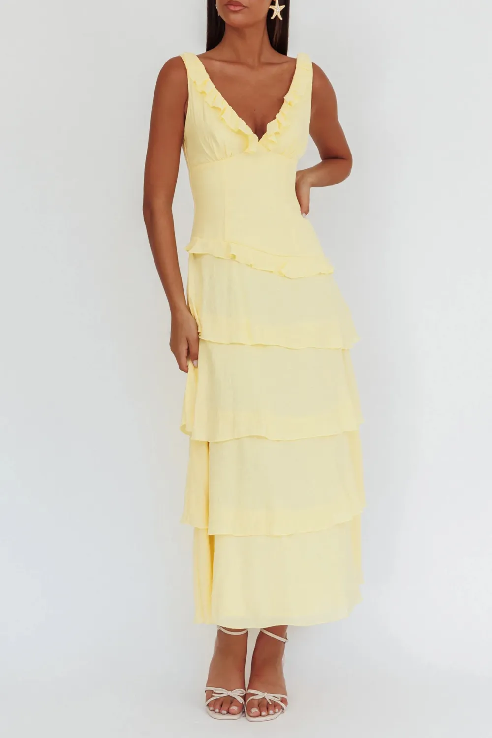 Flowing Ruffled V-Neck Fashionable Dress