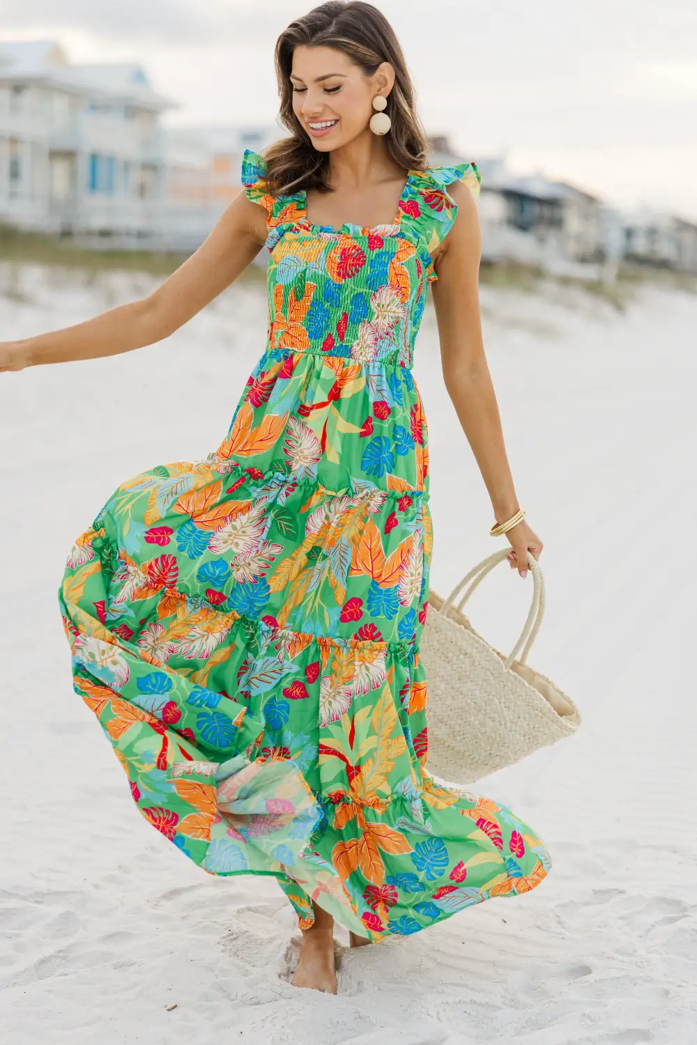 Fearless Travels Green Tropical Maxi Dress