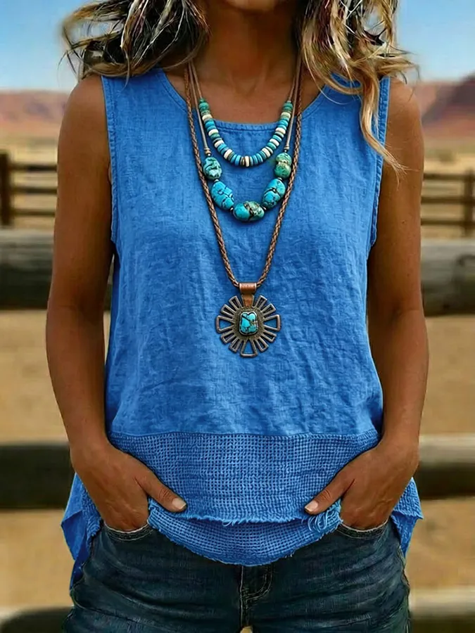 Women's Vintage Patchwork Casual Sleeveless Tank Top
