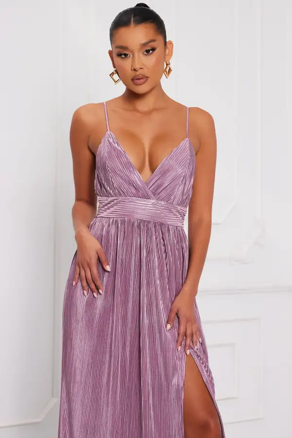 Mina Metallic Plisse Maxi Dress - Lilac