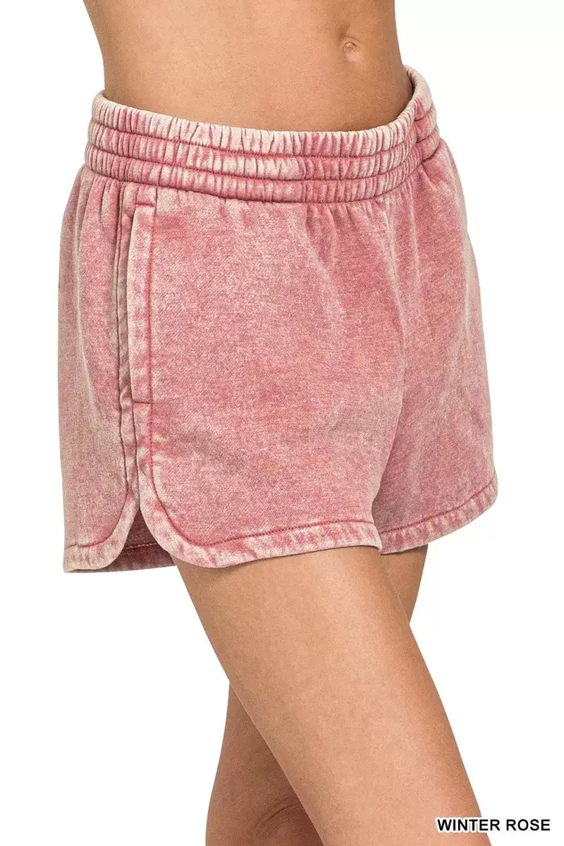 Everyday Acid Washed Elastic Waistband Dolphin Shorts