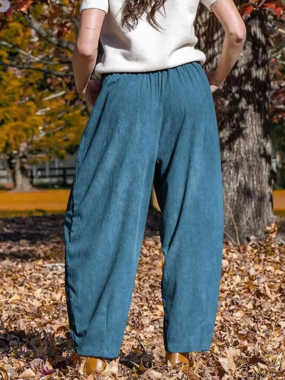 Corduroy Wide Leg Pants With Pocket
