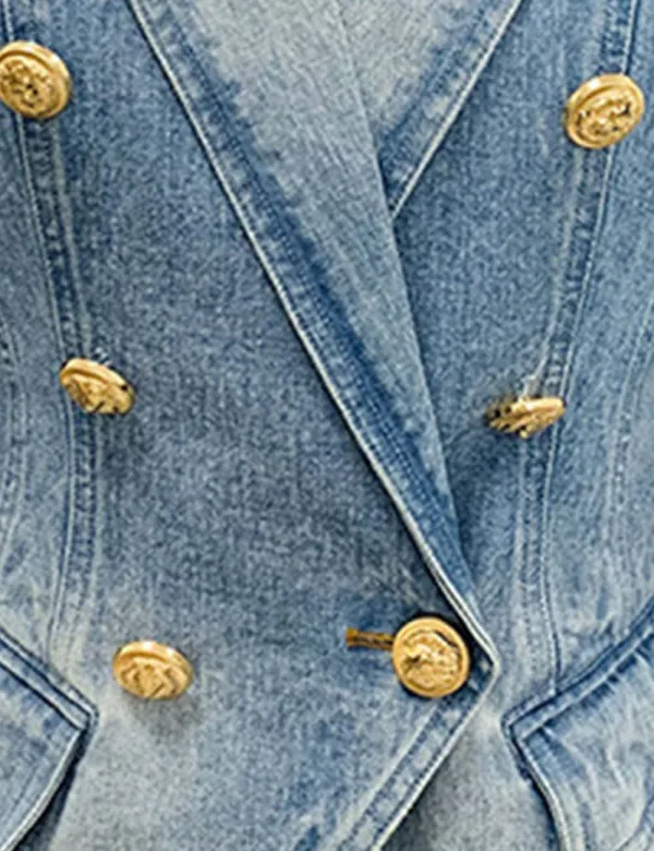 Trendy Jacket Button Denim Blazer