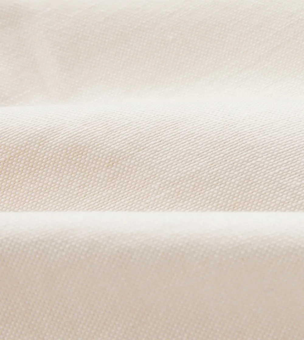 Cream Cotton Oxford Cloth Button-Down Shirt Lapel Plain