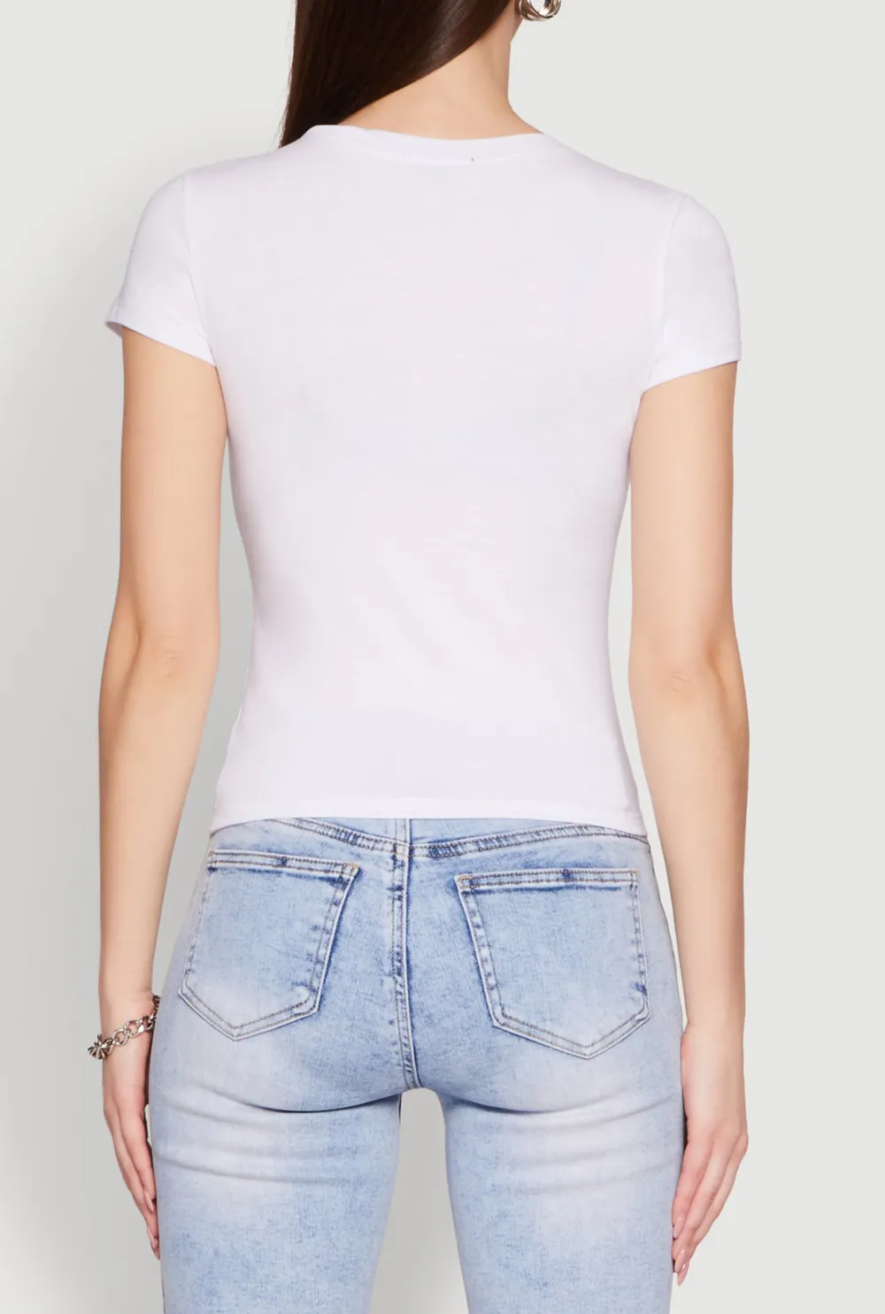 Fitted Round Neck Short Sleeved T-Shirt