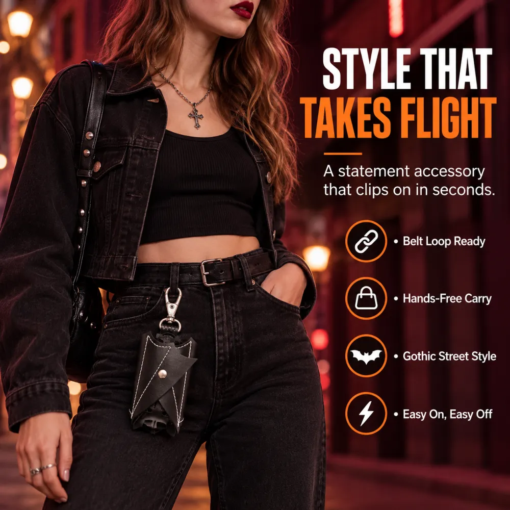 Bat shaped Gothic faux leather compact wallet - mini crossbody fashion bag with detachable shoulder strap, a terrifying Gothic accessory for nightclubs and holiday costumes