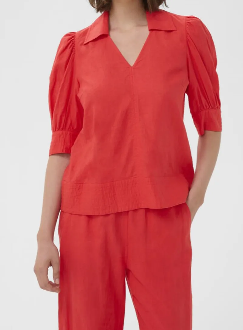 Linen Viscose V Neck Blouse