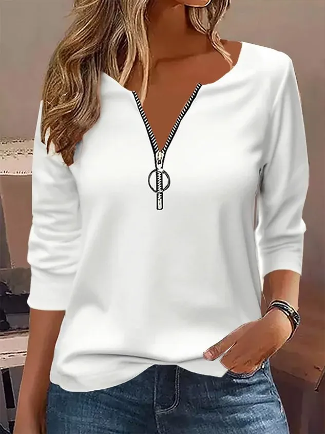 Casual Plain Crew Neck Long Sleeve T-shirt