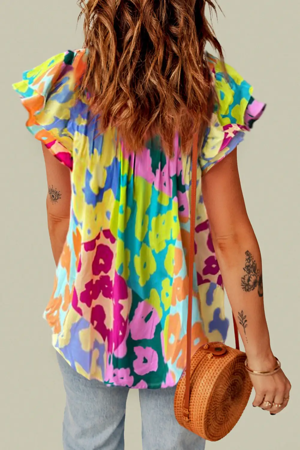 Flutter Sleeve V Neck Blouse