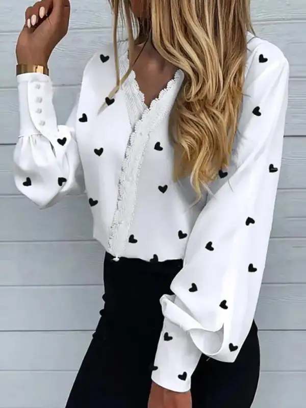 Lace Trim Long Sleeve Blouse