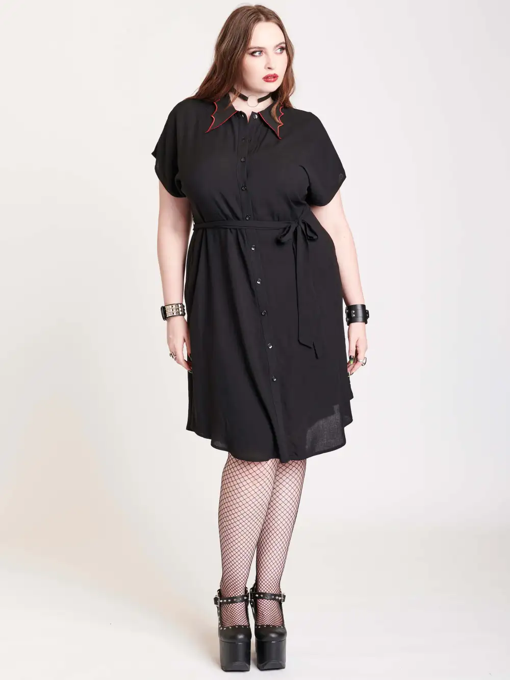 Bat Collar Shirt Dress