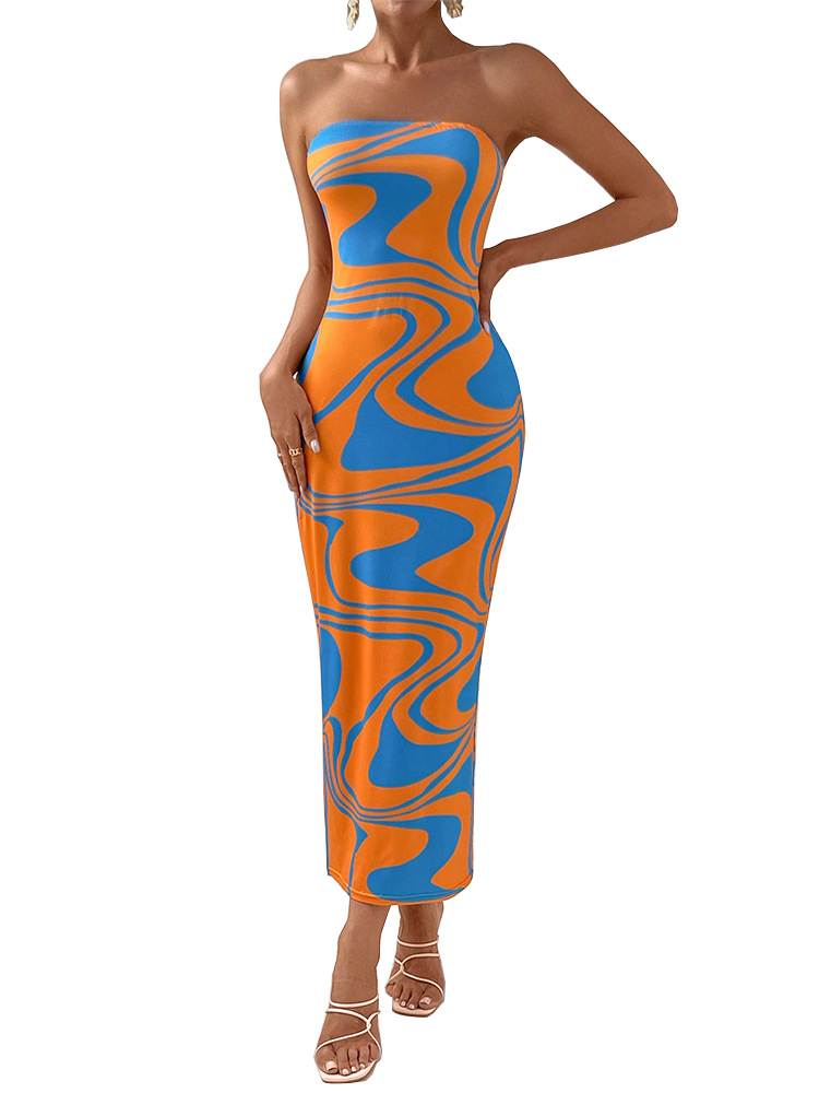 Temperament-hugging Waist-hugging Printed Tube Top Dress