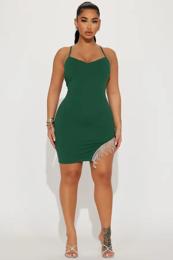 Bria Embellished Mini Dress - Hunter