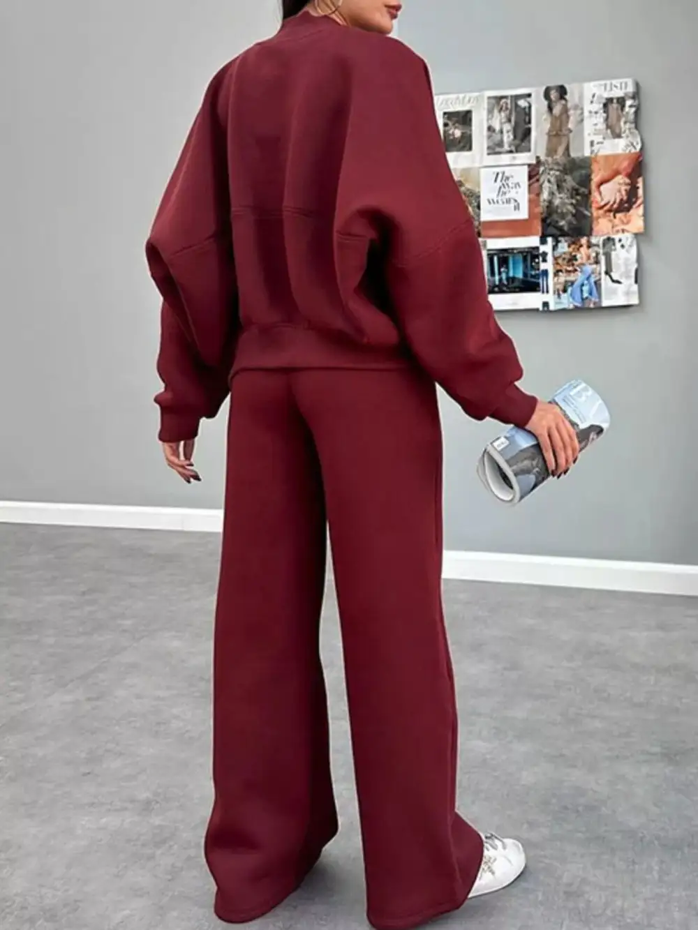 Zip Up Dropped Shoulder Outerwear and Pants Set