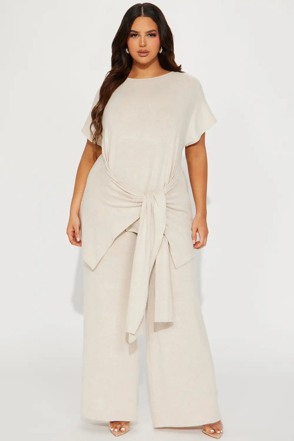 Mara Tie Waist Pant Set - Taupe