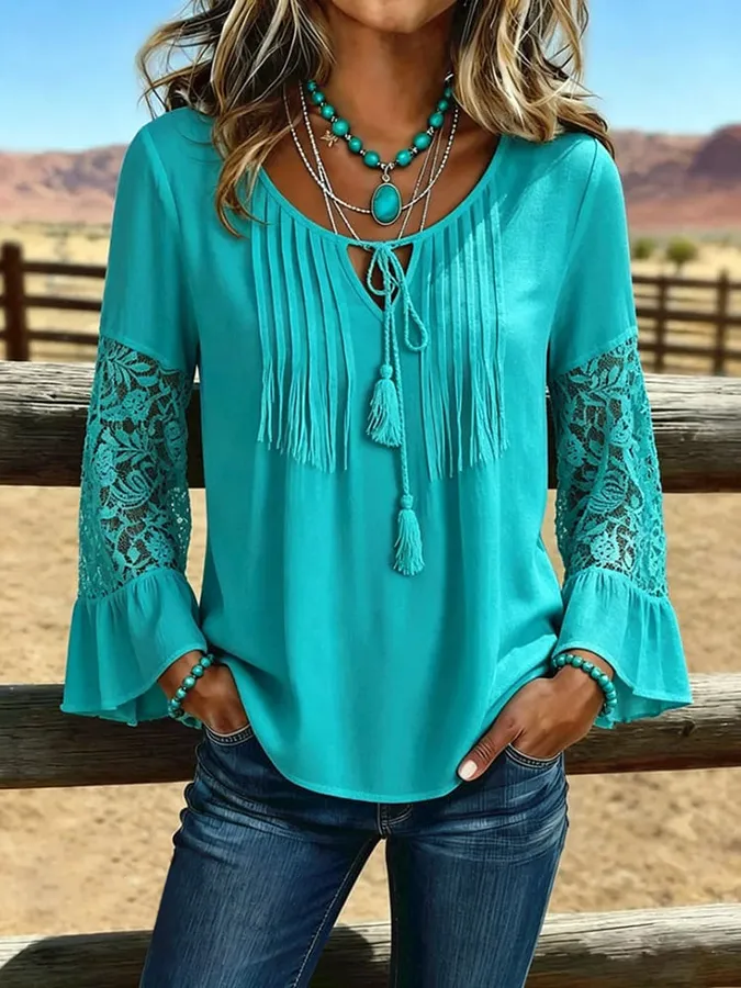 Women's Vintage Patchwork Lace Casual Shirt