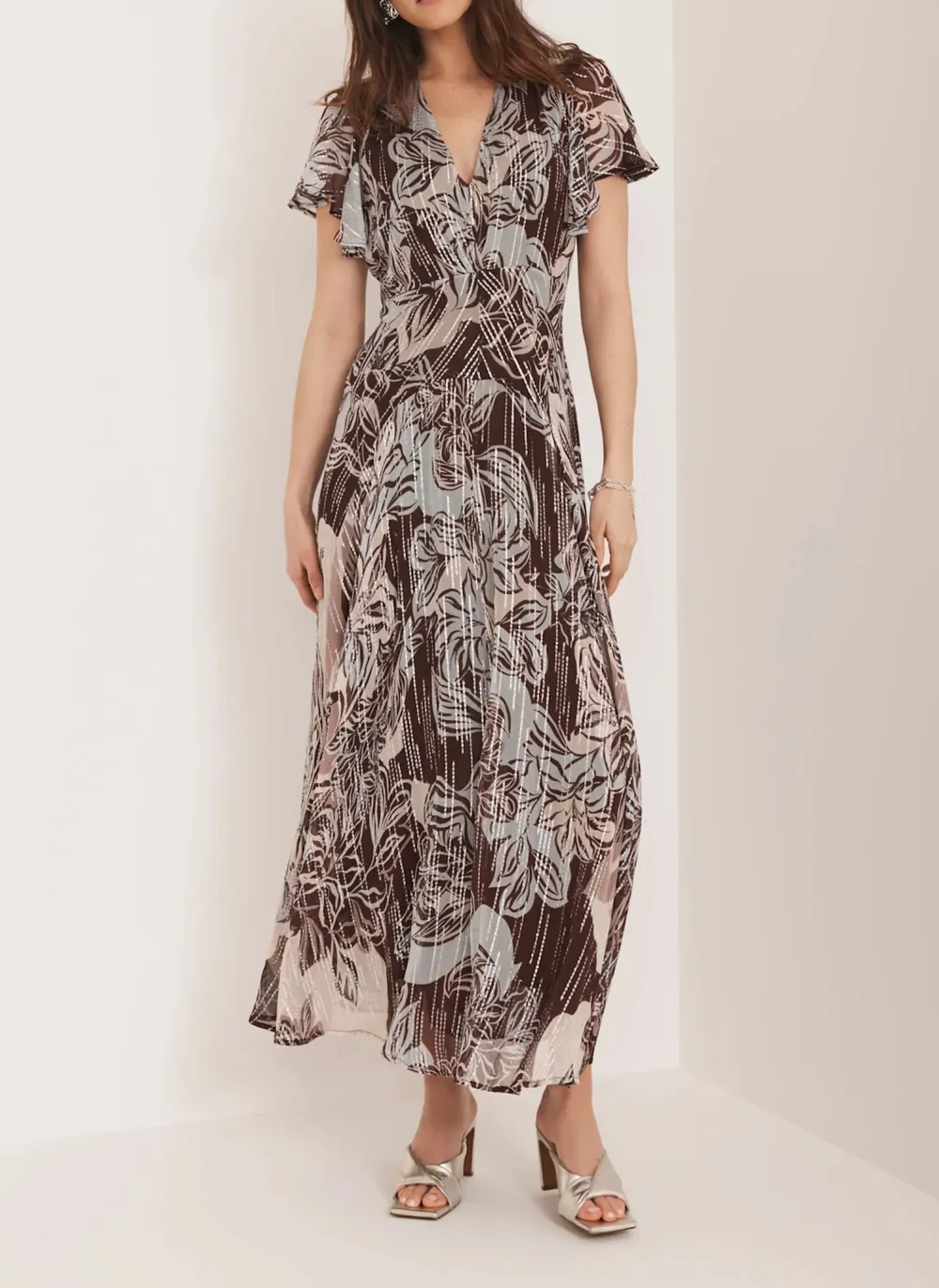 Casual Style Brown Floral Print Maxi Dress