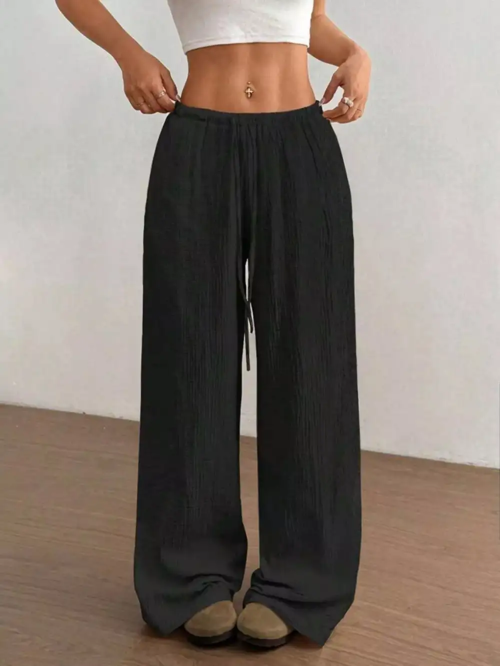 Full Size Drawstring Wide Leg Pants
