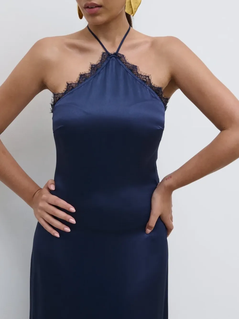 Lace Trim Halter Maxi Dress