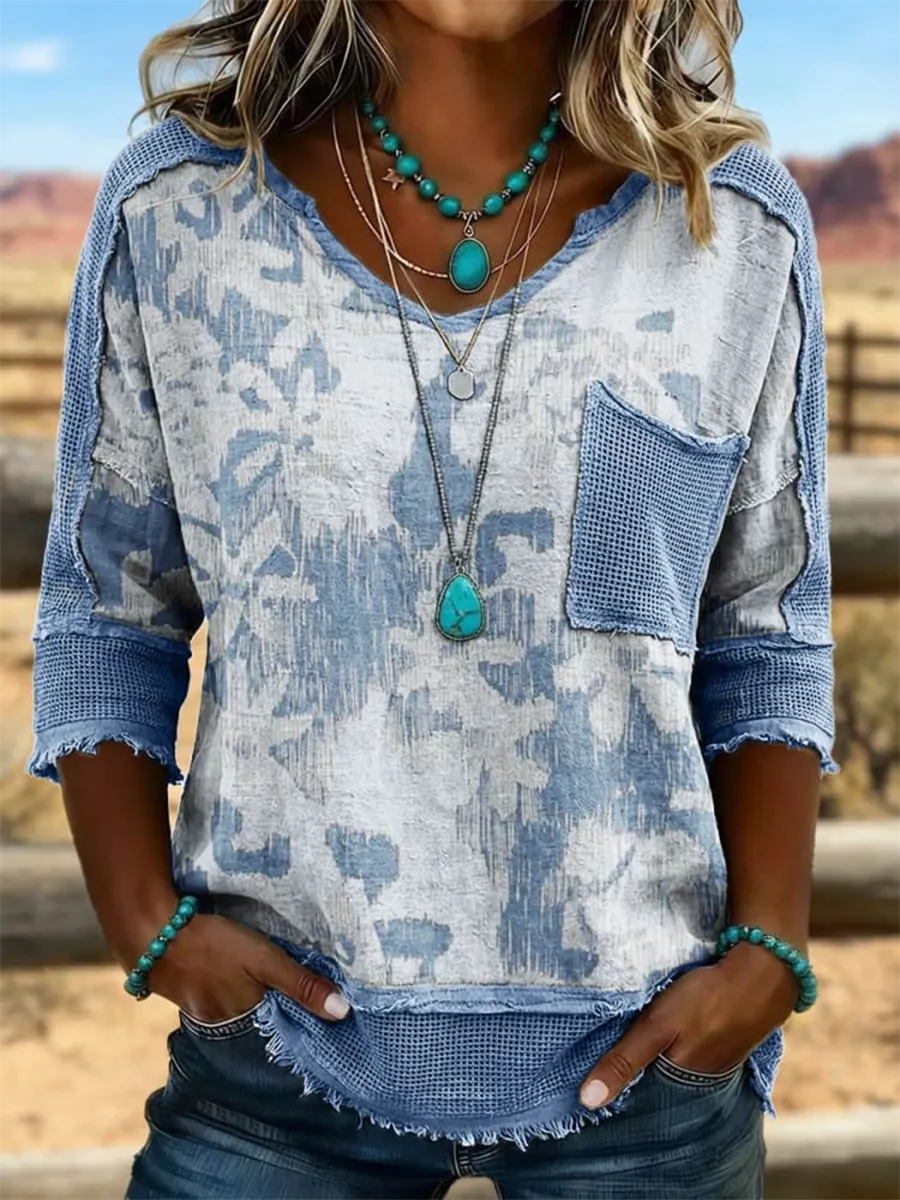 Vintage Art Patchwork Boho Lounge Top Summer Beach Shirt
