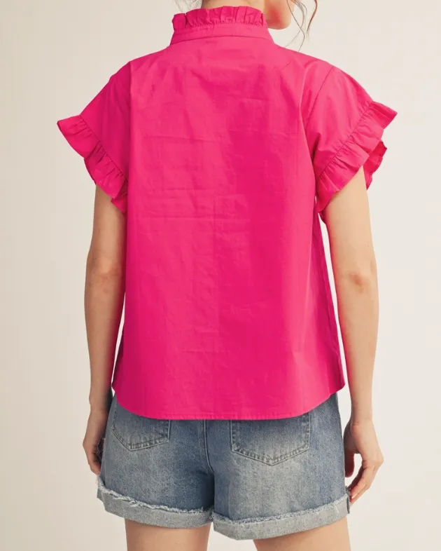 Button Front Down Ruffle Top