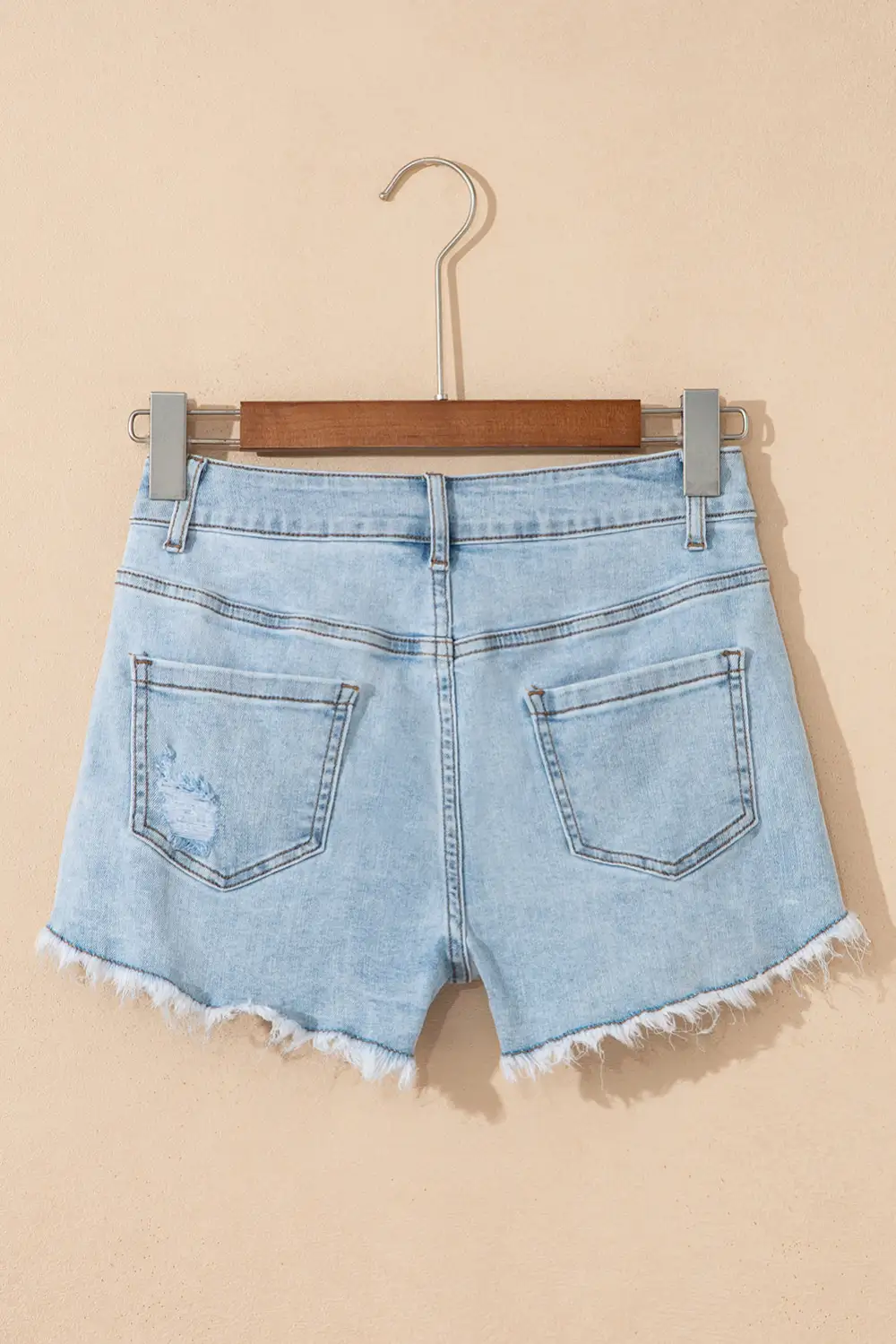 High Rise Distressed Raw Hem Denim Shorts