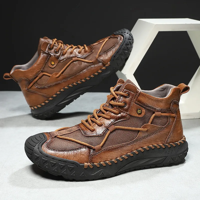 Men's Martin Boots Outdoor Leather Boots Mid-Top Cross-Border Plus Size Short Boots Casual Hiking Shoes