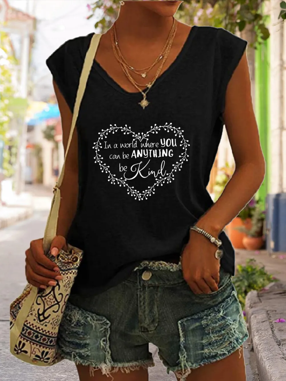 Full Size Heart Graphic V-Neck Tank Top