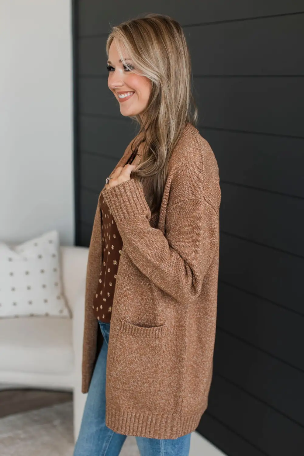 Trust In You Knit Cardigan- Deep Camel