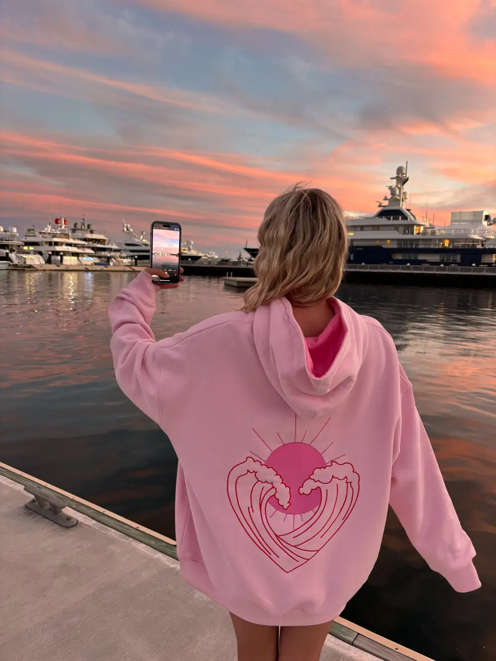 Bubblegum Ocean Heart Stitched Hoodie