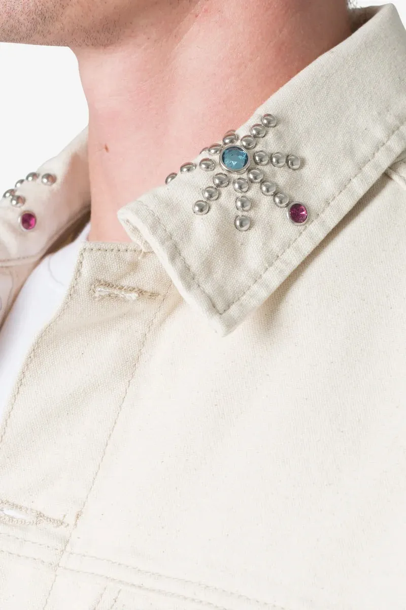 WHITE EMBROIDERED DENIM JACKET