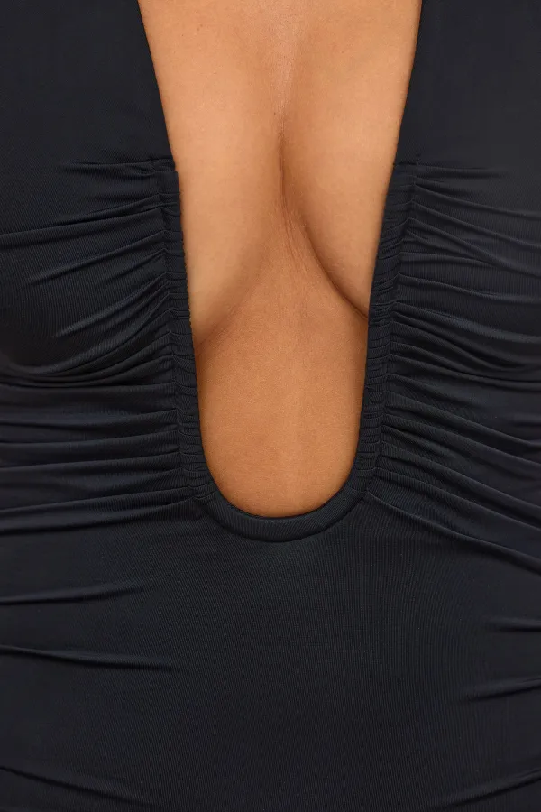 Stretch Full Pleated Fitted Halter Dress