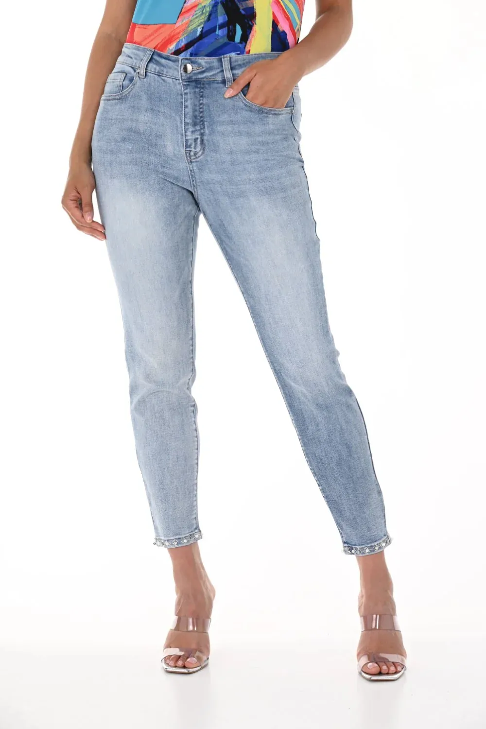 Denim Blue Bow - Back Woven Jeans
