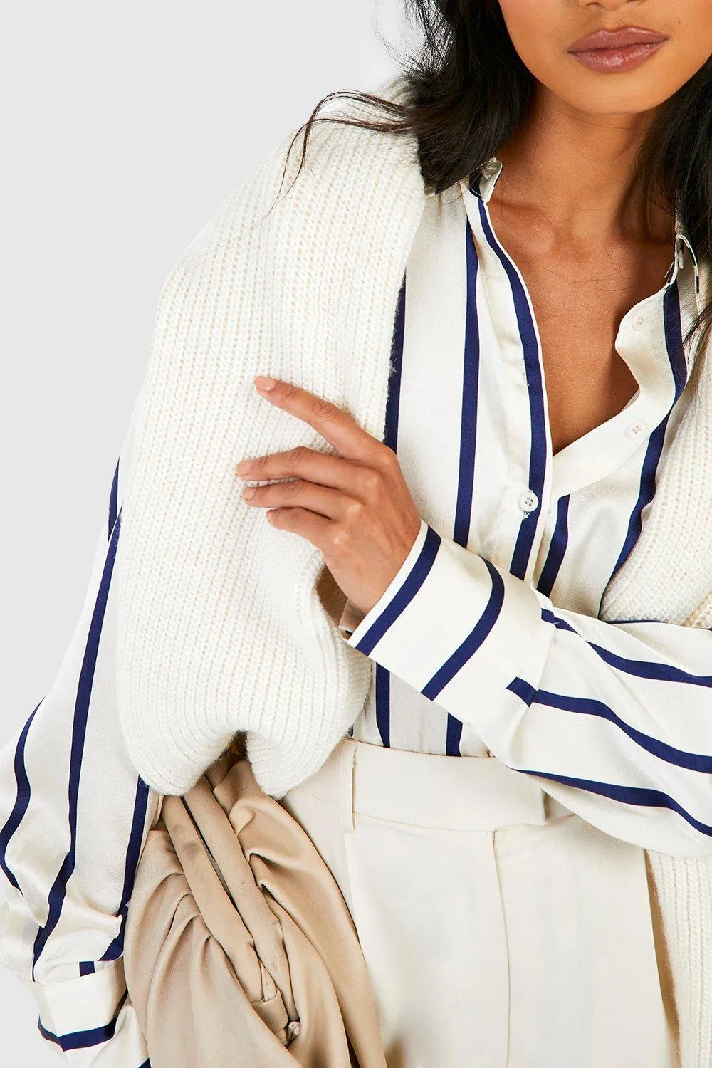 Women's Loose Pinstripe Satin Shirt