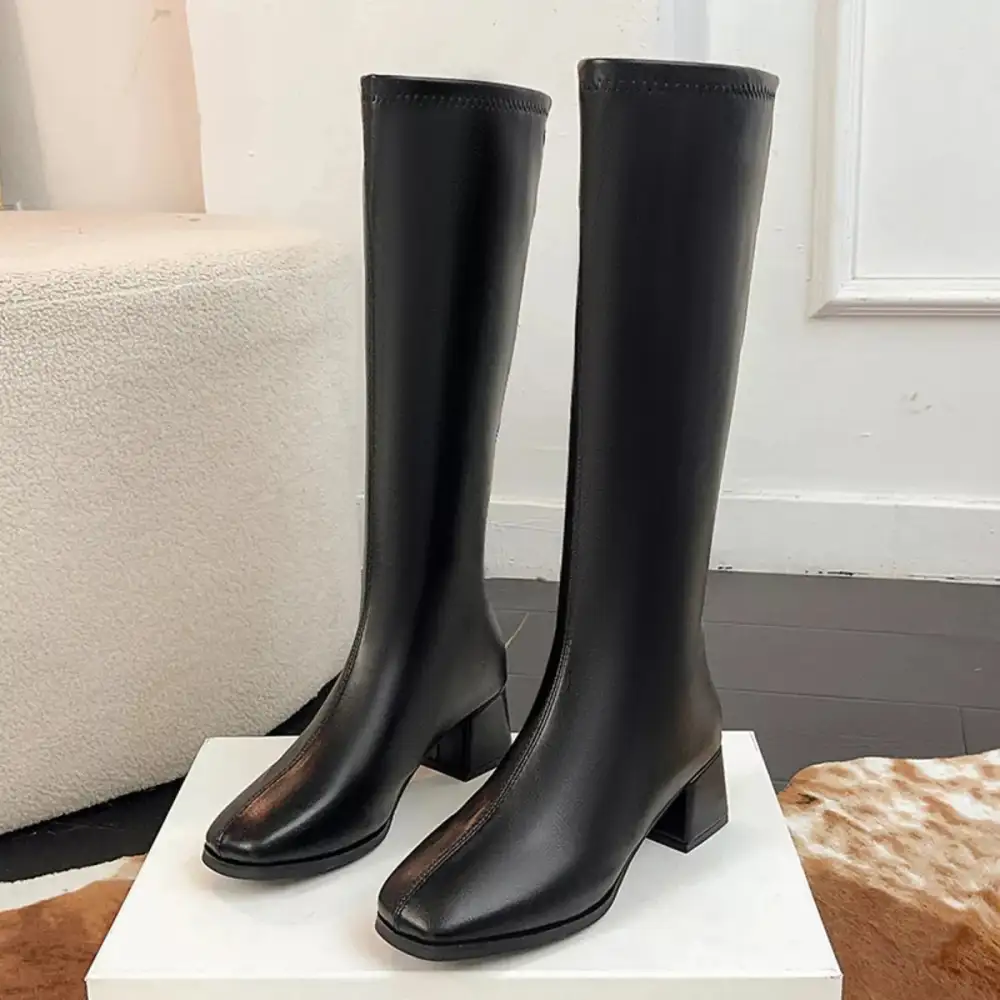 Refined Square Toe Block Heel Boots