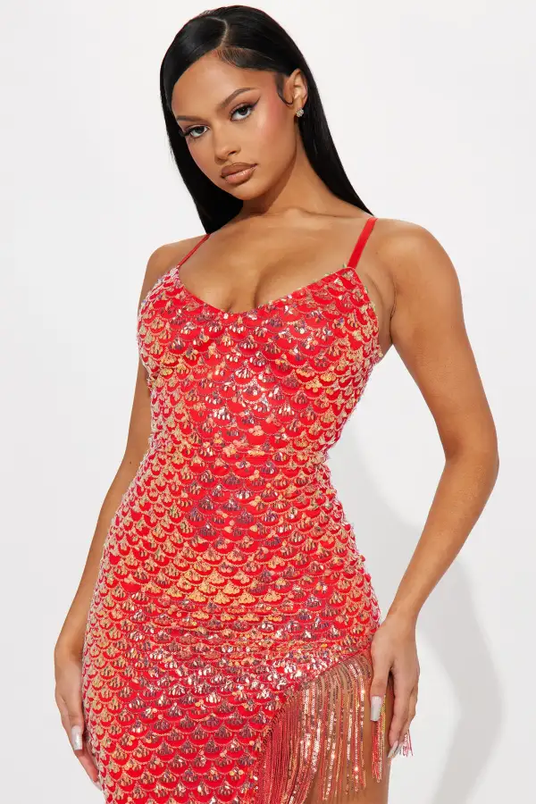 Melanie Sequin Maxi Dress - Coral