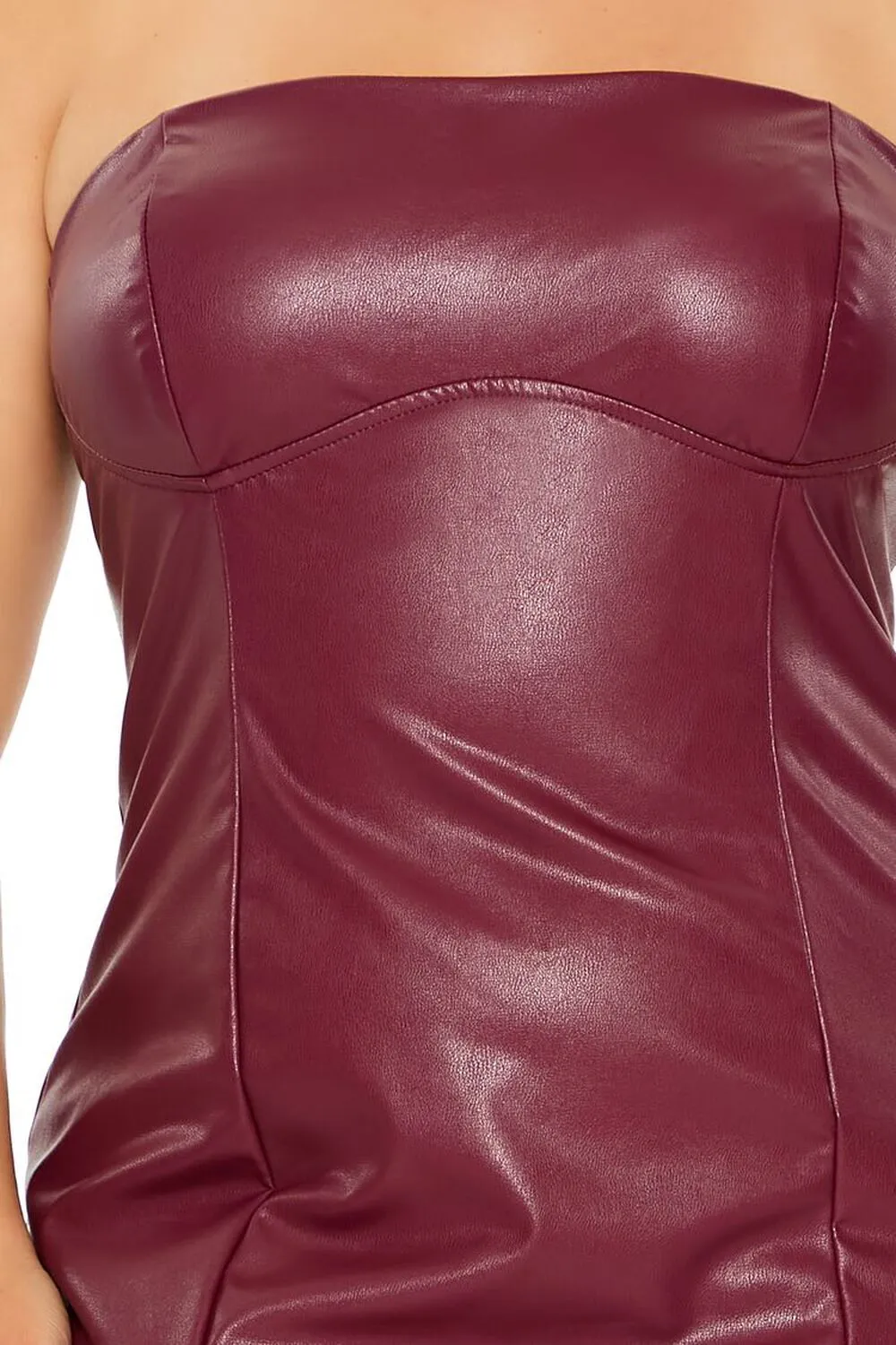 Plus Size Faux Leather Tube Midi Dress