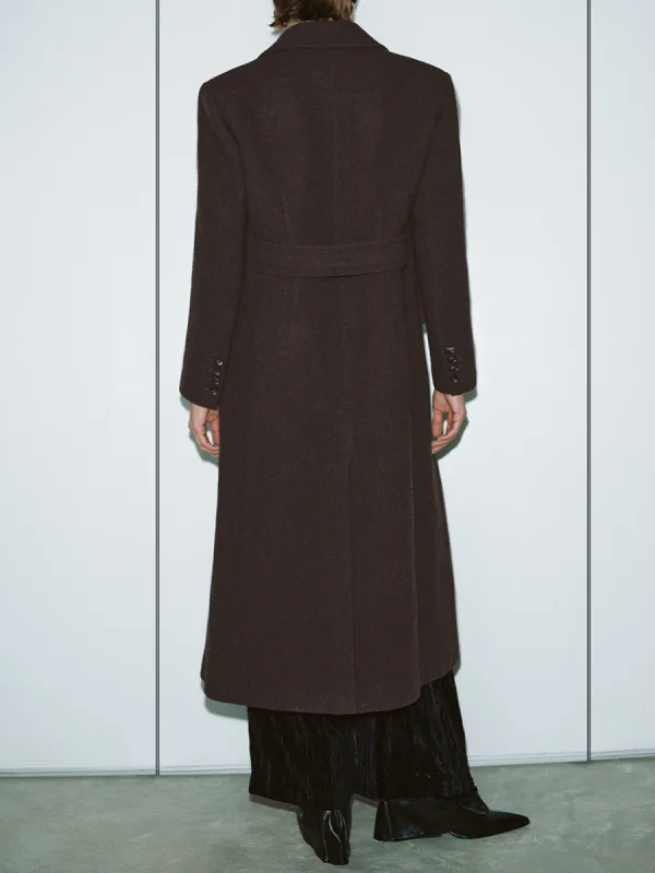 A Long Casual Brown Coat With A Large Lapel For Ladies