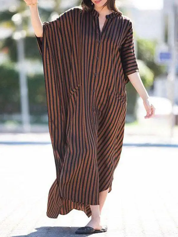 Batwing Buttoned Neck Maxi Dress