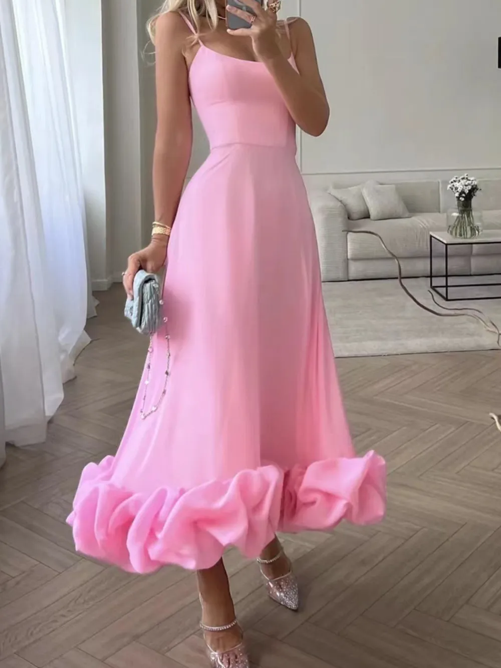 Scoop Neck Ruffle Midi Dress