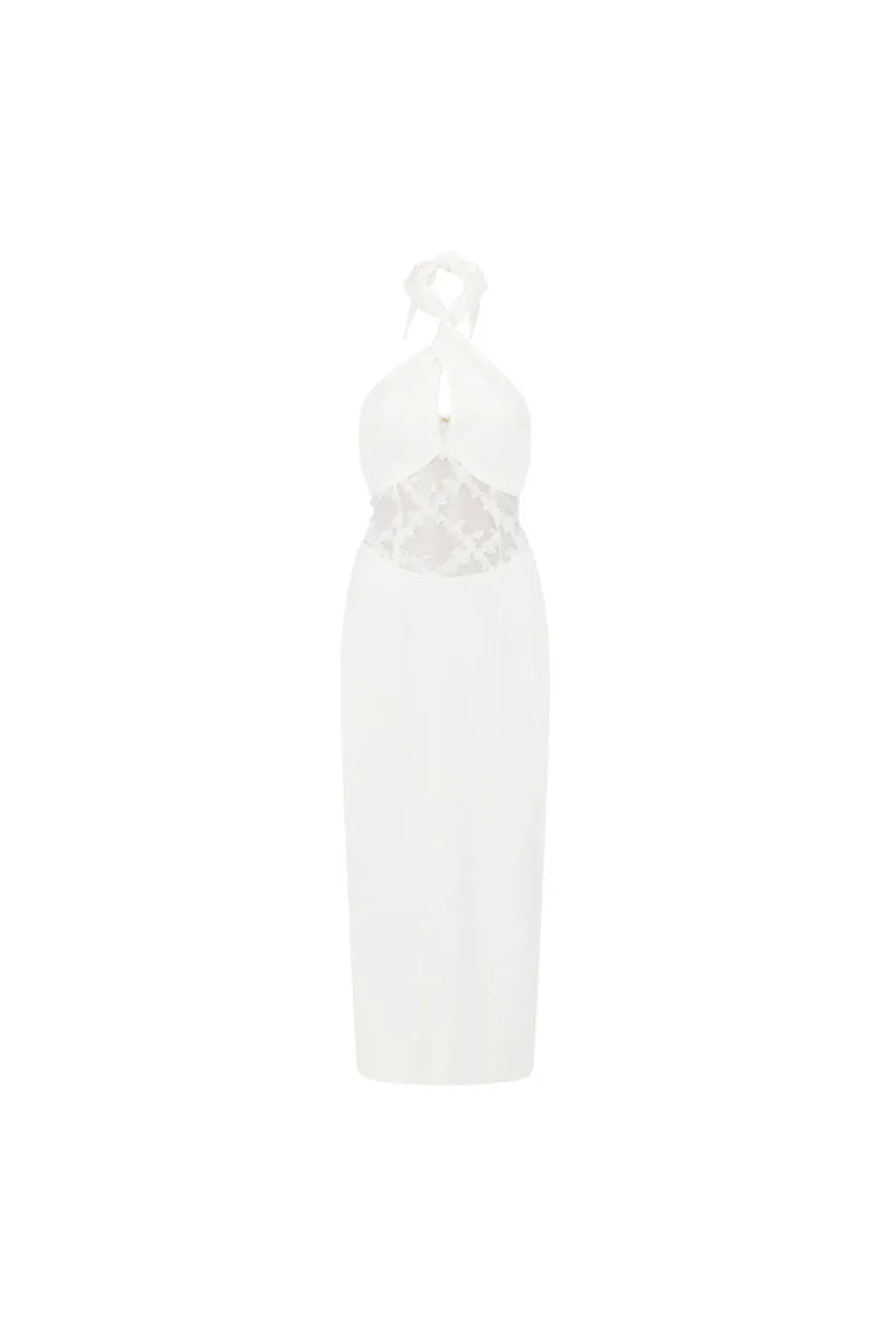 Halter Neck Mesh Insert Midi Dress