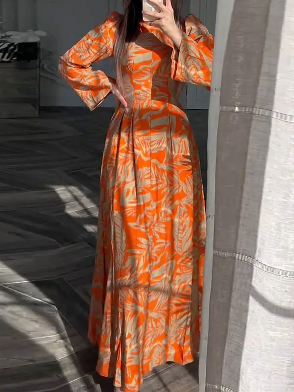 Mock Pleated Neck Maxi Dress