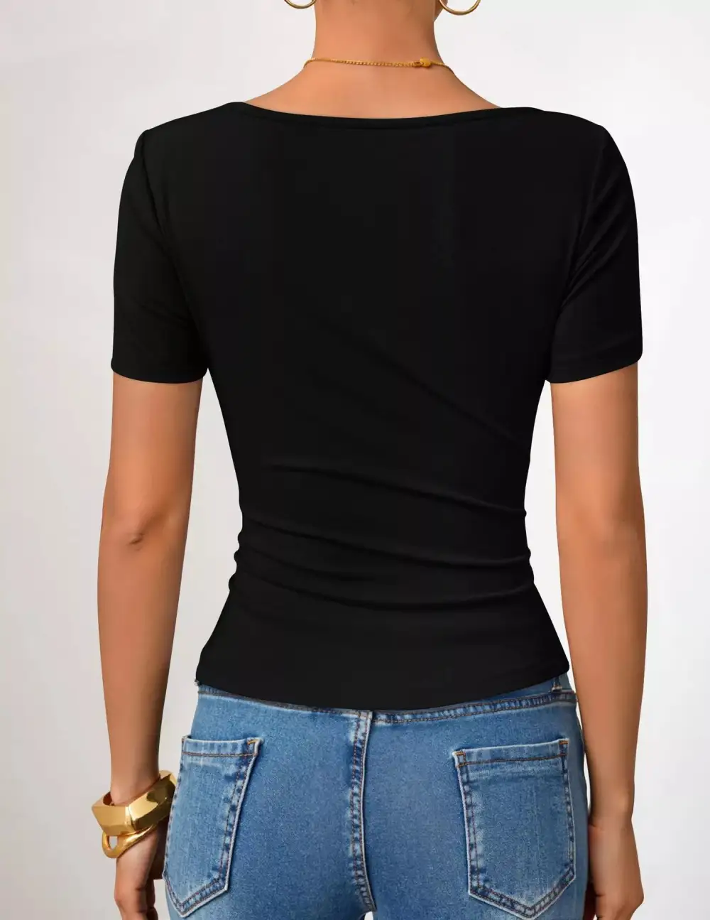 Asymmetrical Neckline Fitted T Shirt